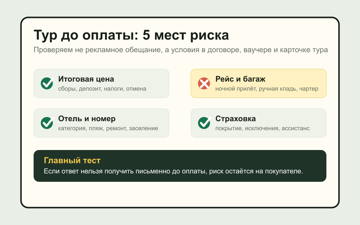 Инфографика проверки тура перед оплатой