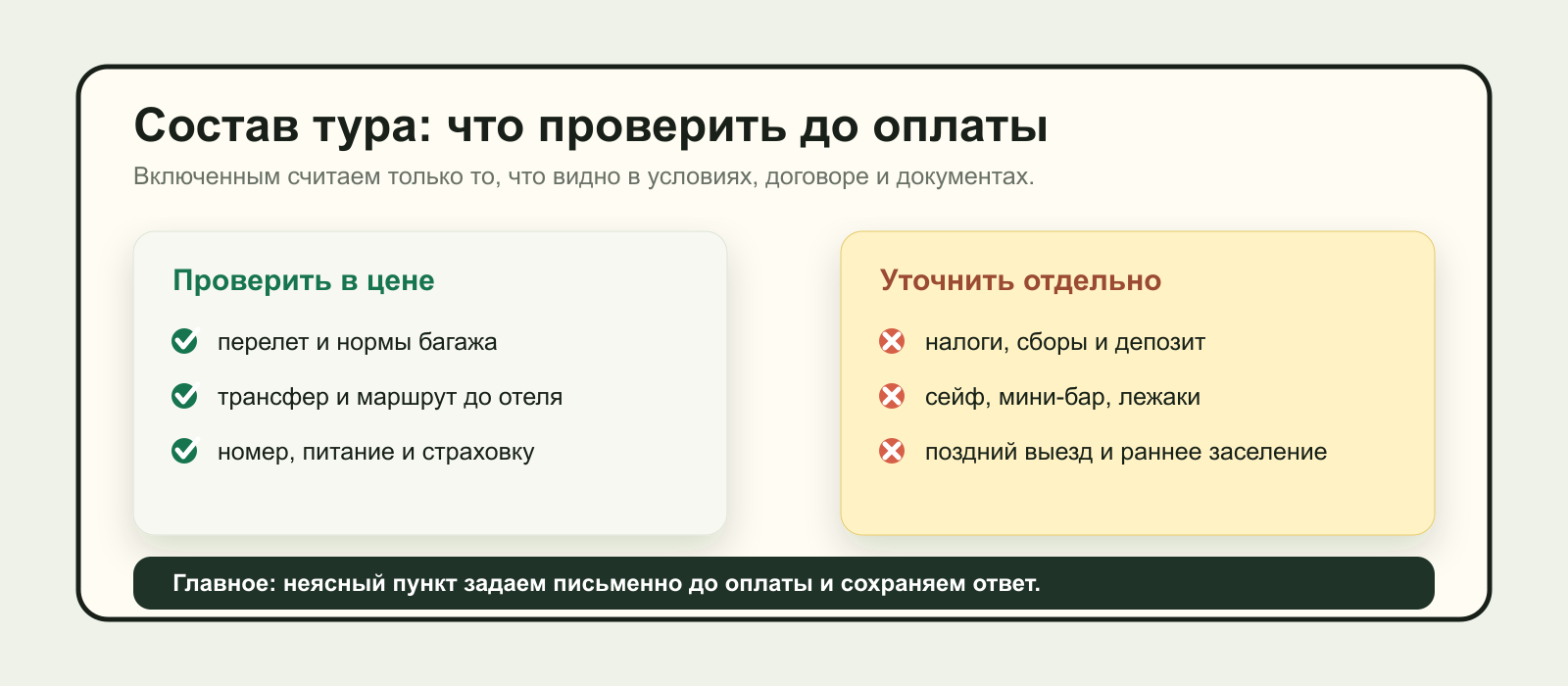 Схема проверки состава тура и отдельных платежей